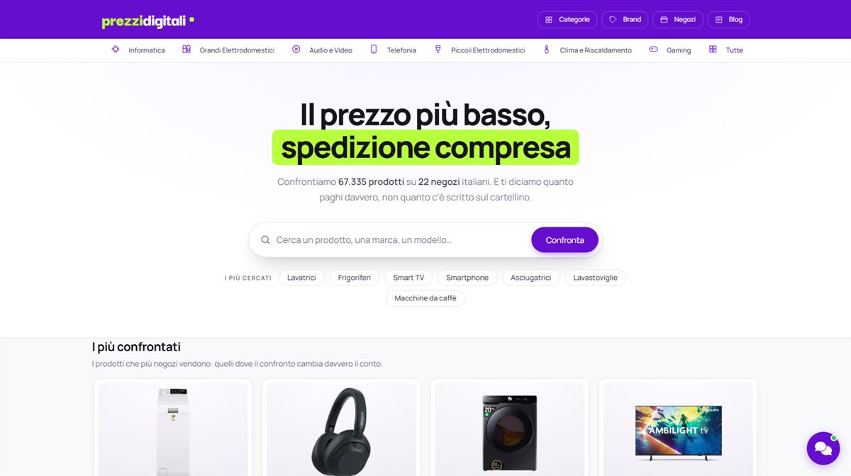 La home di prezzidigitali.com da computer