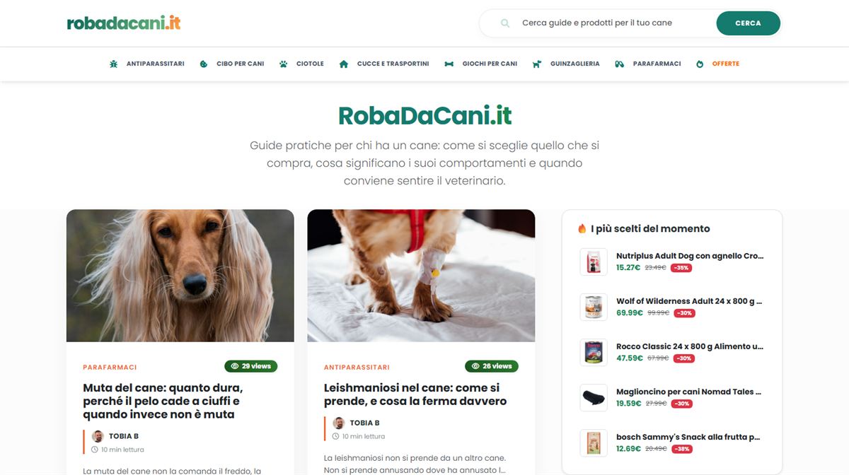 La home di robadacani.it da computer